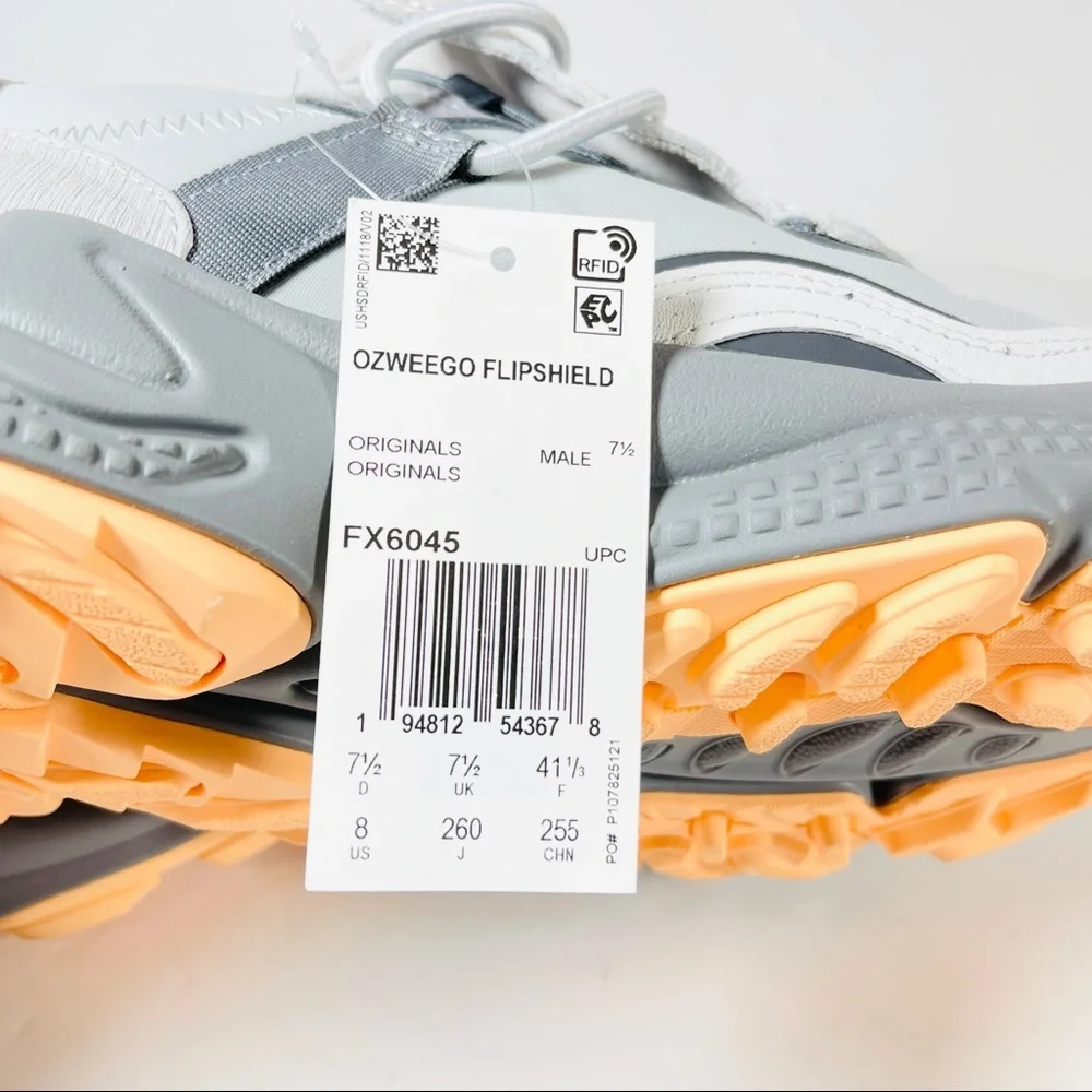Adidas Ozweego Flipshield Men’s Sneakers Grey Acid Orange Shoes‎ FX6045 Size 8